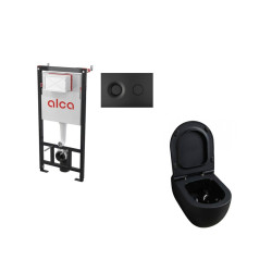 Potinkinis WC rėmas Alcadrain 5in1 su Alca fresh  ir Alice Ceramica juodas klozetas su lėtaeigiu dangčiu
