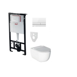 Komplektas 4 in1 Alcaplast rėmas + mygtukas baltas,  Alice Ceramica Unica Rimless klozetas su lėtaegiu dangčiu