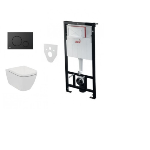 Komplektas 4 in1 Alcaplast rėmas + mygtukas juodas matinis, Ideal standard Ilife Rimless klozetas su lėtaegiu dangčiu