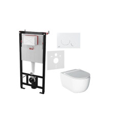 Komplektas 4 in1 Alcaplast rėmas + mygtukas baltas,  Alice Ceramica Unica Rimless klozetas su lėtaegiu dangčiu