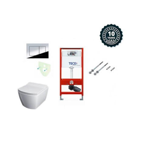 Tece potinkinis rėmas su TeceNow vandens nuleidimo mygtuku ir Deante Anemon Rimless pakabinamu klozetu su lėtaeigiu dangčiu