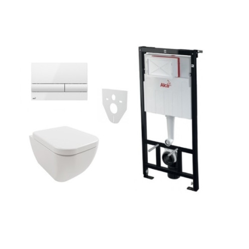 Komplektas 4 in1 Alcaplast rėmas + mygtukas baltas,Hatria Bianca Pure Rimless klozetas su lėtaegiu dangčiu