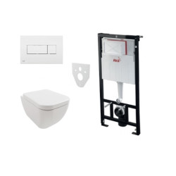 Komplektas 4 in1 Alcaplast rėmas + mygtukas baltas,Hatria Bianca Pure Rimless klozetas su lėtaegiu dangčiu