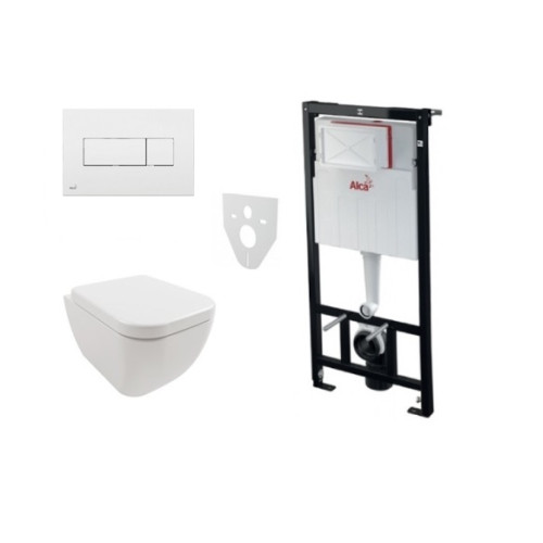 Komplektas 4 in1 Alcaplast rėmas + mygtukas baltas,Hatria Bianca Pure Rimless klozetas su lėtaegiu dangčiu