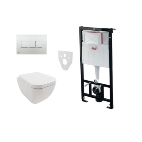 Komplektas 4 in1 Alcaplast rėmas + mygtukas chromas,Hatria Bianca Pure Rimless klozetas su lėtaegiu dangčiu