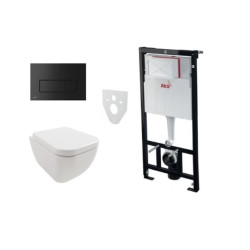 Komplektas 4 in1 Alcaplast rėmas + mygtukas juodas matinis,Hatria Bianca Pure Rimless klozetas su lėtaegiu dangčiu