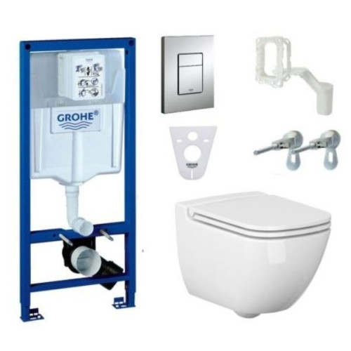 Potinkinio WC rėmo Grohe ir klozeto Cersanit Caspia Clean-on su plonu lėtaeigiu dangčiu komplektas Potinkinio WC rėmo Grohe ir klozeto Cersanit Caspia Clean-on su plonu lėtaeigiu dangčiu komplektas