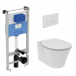 Ideal Standard Pro Sys 120 potinkinis rėmas su Oleas M1 baltu mygtuku ir Connect Air AquaBlade klozetu