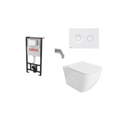 Komplektas 4 in1 Alcadrain rėmas + mygtukas baltas matinis , Onil Rimless klozetas su lėtaegiu dangčiu Komplektas 4 in1 Alcadrain rėmas + mygtukas baltas matinis , Onil Rimless klozetas su lėtaegiu dangčiu