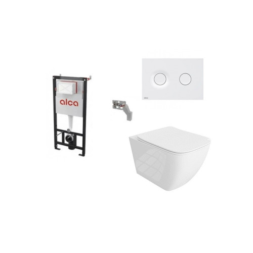 Komplektas 4 in1 Alcadrain rėmas + mygtukas baltas matinis , Onil Rimless klozetas su lėtaegiu dangčiu Komplektas 4 in1 Alcadrain rėmas + mygtukas baltas matinis , Onil Rimless klozetas su lėtaegiu dangčiu