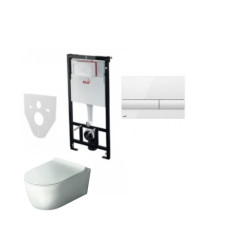 Komplektas 4 in1 Alcaplast rėmas + mygtukas baltas Hatria Fusion Rimless klozetas su lėtaegiu dangčiu