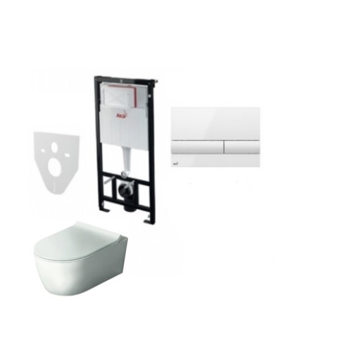 Komplektas 4 in1 Alcaplast rėmas + mygtukas baltas Hatria Fusion Rimless klozetas su lėtaegiu dangčiu Komplektas 4 in1 Alcaplast rėmas + mygtukas baltas Hatria Fusion Rimless klozetas su lėtaegiu dangčiu