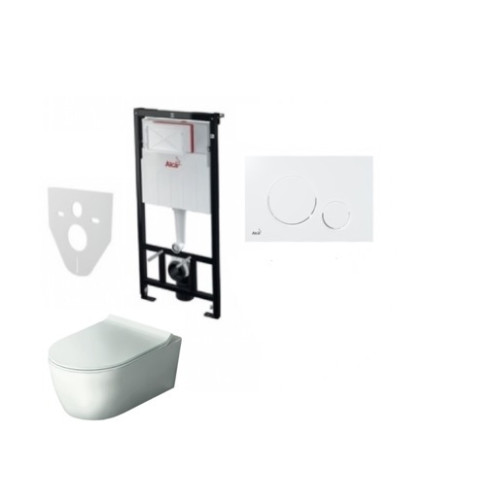 Komplektas 4 in1 Alcaplast rėmas + mygtukas baltas Hatria Fusion Rimless klozetas su lėtaegiu dangčiu Komplektas 4 in1 Alcaplast rėmas + mygtukas baltas Hatria Fusion Rimless klozetas su lėtaegiu dangčiu