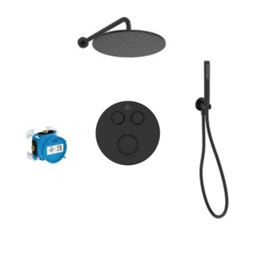 Potinkinė termostatinė dušo sistema Ideal Standard Ceratherm Navigo juoda matinė galva 20 cm