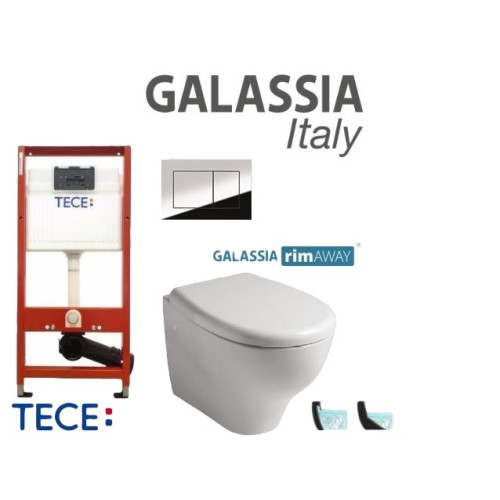 Komplektas 4 in1 TECE + mygtukas chromas ir Galassia Eden klozetas su lėtaegiu dangčiu