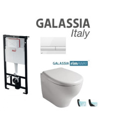 Komplektas Alcaplast rėmas + mygtukas baltas ir Galassia Eden klozetas su lėtaegiu dangčiu