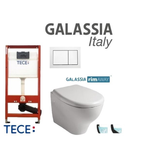 Komplektas 4 in1 TECE + mygtukas baltas ir Galassia Eden klozetas su lėtaegiu dangčiu
