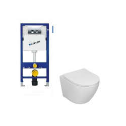 Geberit rėmas + mygtukas chromas, Sinto  klozetas su sukūrinė vandens nuleidimo sistema ir lėtaegiu dangčiu