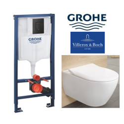 Grohe rėmo su juodu mygtuku ir Villeroy&Boch Subway 2.0 klozeto komplektas