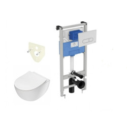Potinkinio rėmo Ideal Standard su baltu mygtuku  ir klozeto Peonia su lėtaeigiu dangčiu komplektas