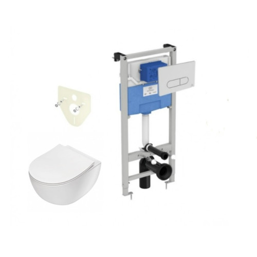 Potinkinio rėmo Ideal Standard su baltu mygtuku  ir klozeto Peonia su lėtaeigiu dangčiu komplektas