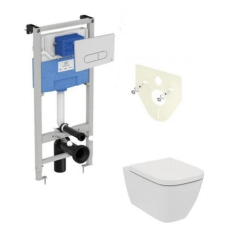 Ideal standard potinkinis rėmas Prosys + Oleas chromas vandens nuleidimo mygtukas ir I.LIFE pakabinamas klozetas su lėtaeigiu dangčiu