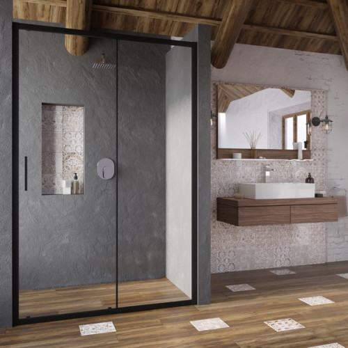 Blix Slim BLSDP2 dušo durys | BLSDP2-120 juoda+stiklas Transparent