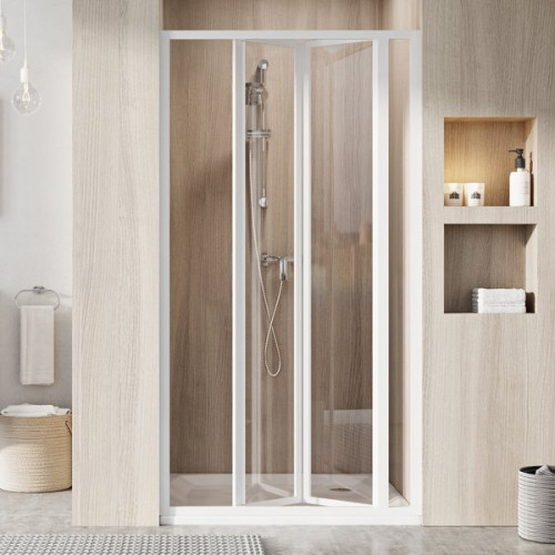 Dušo durys, sulankstomos, trijų elementų | SDZ3-90 balta+plastikas Pearl