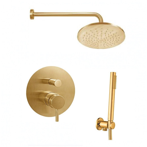 Braižyto aukso potinkinė dušo sistema Paffoni Light su 30cm dydžio galva