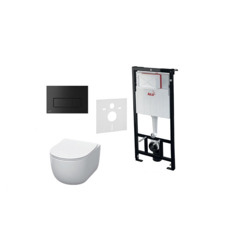 Alcaplast potinkinis rėmas su juodu matiniu mygtuku ir Kerasan Flo klozeto su NORIM technologija komplektas