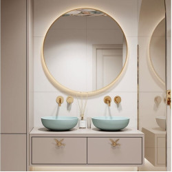 Massi Valo Slim LED apvalus veidrodis su LED apšvietimu, aukso spalvos rėmeliu, įvairių dydžių 