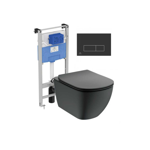 Wc rėmo IDEAL STANDARD ir Tesi Aquablade + M2 juoda nuleidimo plokštele komplektas Wc rėmo IDEAL STANDARD ir Tesi Aquablade + M2 juoda nuleidimo plokštele komplektas