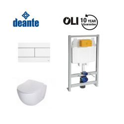 Oli potinkinis rėmas su baltu mygtuku ir Deante Peonia klozeto su Rimless technologija komplektas