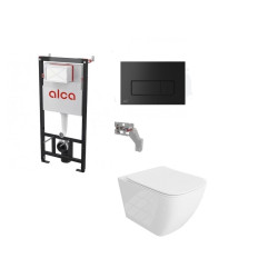 Komplektas 4 in1 Alcadrain rėmas + mygtukas juodas, Onil Rimless klozetas su lėtaegiu dangčiu Komplektas 4 in1 Alcadrain rėmas + mygtukas juodas, Onil Rimless klozetas su lėtaegiu dangčiu