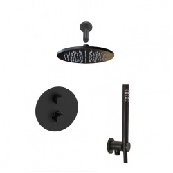 Potinkinė termostatinė dušo sistema Paffoni Light juoda matinė iš lubų 
