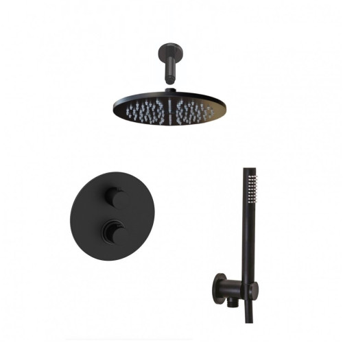 Potinkinė termostatinė dušo sistema Paffoni Light juoda matinė iš lubų Potinkinė termostatinė dušo sistema Paffoni Light juoda matinė iš lubų