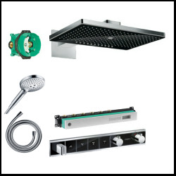 Potinkinis termostatinis dušas 5 in 1 komplekte HANSGROHE Rainmaker Select 460 3jet, juoda/chromuota