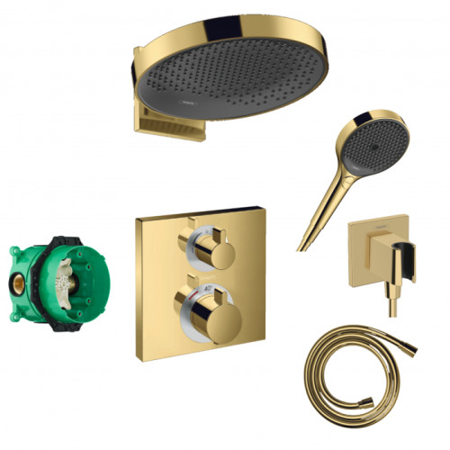 Potinkinis termostatinis dušas 6 in 1 komplektas HANSGROHE Rainfinity 360, polyruoto aukso