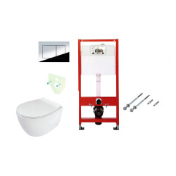 Tece potinkinis rėmas su TeceNow vandens nuleidimo mygtuku ir Deante Silia rimless pakabinamu klozetu su lėtaeigiu dangčiu