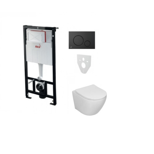Komplektas 4 in1 Alcadrain rėmas + mygtukas juodas matinis, Sinto klozetas su sukūrinė vandens nuleidimo sistema ir lėtaegiu dangčiu Komplektas 4 in1 Alcadrain rėmas + mygtukas juodas matinis, Sinto klozetas su sukūrinė vandens nuleidimo sistema ir lėtaegiu dangčiu