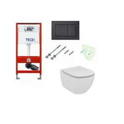 Tece potinkinis rėmas su juodu matiniu TeceNow vandens nuleidimo mygtuku ir Ideal Standard Tesi pakabinamu klozetu su lėtaeigiu dangčiu Tece potinkinis rėmas su juodu matiniu TeceNow vandens nuleidimo mygtuku ir Ideal Standard Tesi pakabinamu klozetu su lėtaeigiu dangčiu