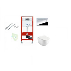 Komplektas 4 in1 Tece rėmas + mygtukas Tece Now chromas , Alice Cermica Unica Rimless klozetas su lėtaegiu dangčiu