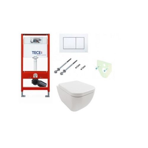 Tece rėmas su baltu vandens nuleidimo mygtuku ir  klozetu Hatria Bianca Pure Rimless su Soft close dangčiu