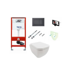 TECE  6in1  Rėmas su juodu matiniu TeceNow vandens nuleidimo mygtuku ir  klozetu Hatria Bianca Pure Rimless  