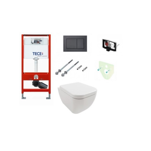TECE  6in1  Rėmas su juodu matiniu TeceNow vandens nuleidimo mygtuku ir  klozetu Hatria Bianca Pure Rimless  