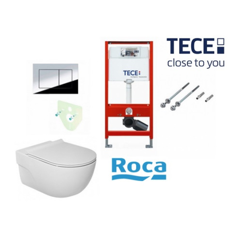 Tece potinkinis rėmas su TeceNow vandens nuleidimo mygtuku ir Roca Meridian Rimless pakabinamu klozetu su lėtaeigiu dangčiu Tece potinkinis rėmas su TeceNow vandens nuleidimo mygtuku ir Roca Meridian Rimless pakabinamu klozetu su lėtaeigiu dangčiu