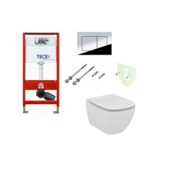 Tece potinkinis rėmas su TeceNow vandens nuleidimo mygtuku ir Ideal Standard Tesi pakabinamu klozetu su lėtaeigiu dangčiu