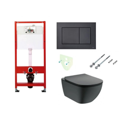 Potinkinis wc komplektas Tece rėmas ir Ideal standard Tesi juodas matinis klozetas su Soft close dangčiu