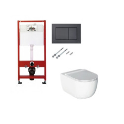 Komplektas 4 in1 Tece rėmas + mygtukas Tece Now juodas matinis , Alice Cermica Unica Rimless klozetas su lėtaegiu dangčiu