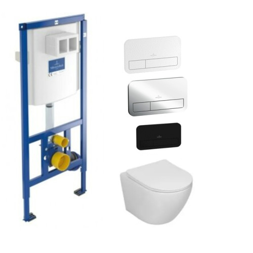 Potinkinis rėmas Villeroy & Boch ViConnect ir Sinto klozetas su sukūrinė vandens nuleidimo sistema ir lėtaegiu dangčiu